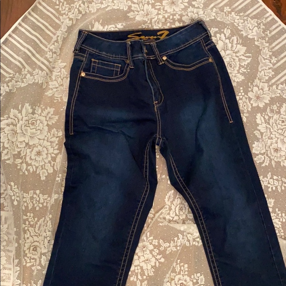 NEW VINTAGE Y2K SEVEN 7 Dark Denim Stretch SKINNY Jeans - Picture 5 of 7